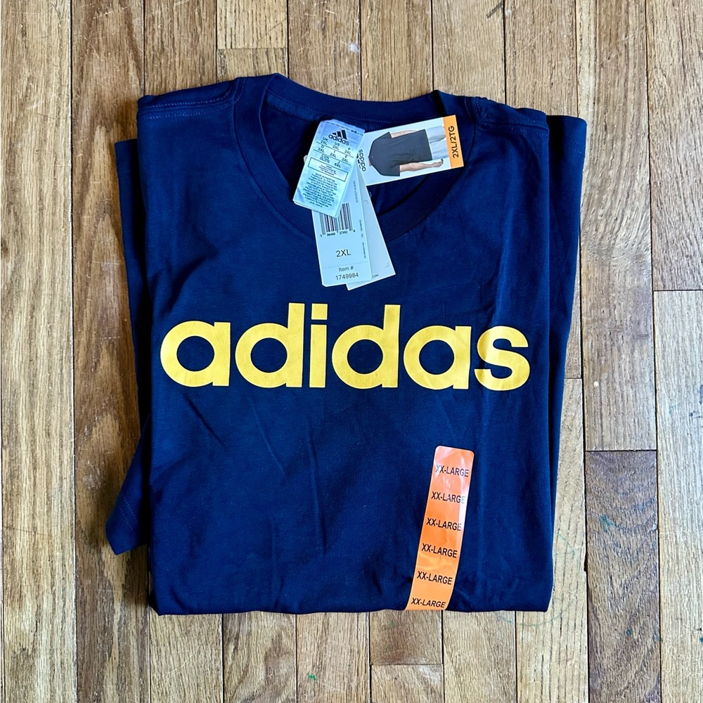 adidas Men's Essentials Single Jersey Linear Front Logo Tee Navy IC9300 2XL